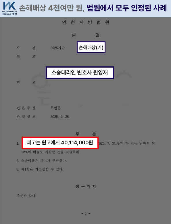 손해배상 4천여만 원, 법원에서 모두 인정된 사례